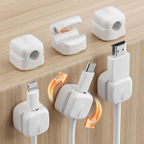 6Pack Cable Clips Cord Organizer for Desk, 360° Rotatable, White