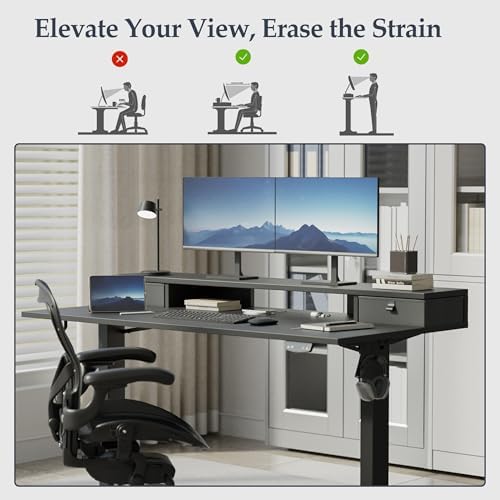 Klicelor 63 x24 Inch Electric Standing Desk with Drawers, Adjustable Height Small Sit Stand Desk for Home Office, Compact Computer Workstation with Storage– Black