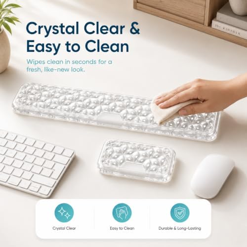 eulps Ergonomic Gel Keyboard Wrist Rest Set, Soft Gel Palm Rest for Keyboard and Mouse, Clear Wrist Support Pad for Typing and Gaming Pain Relief, Non-Slip Base for Computer Laptop (Rectangular)