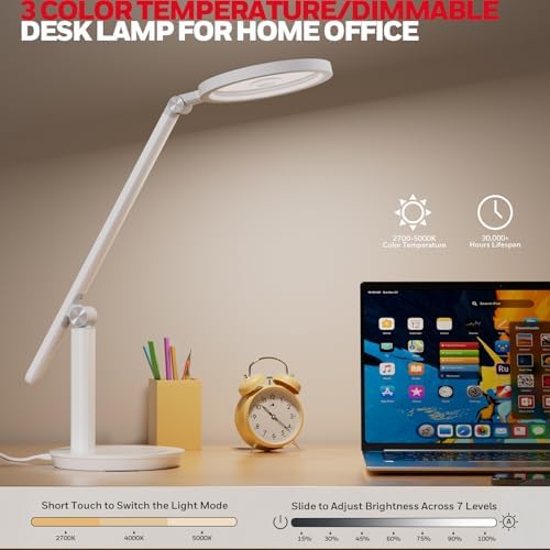Honeywell H6 Desk Lamp for Home Office, Dimmable Reading Table Light, White