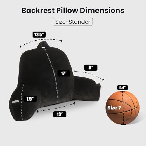 Soft Reading Pillow for Bed with Arms,Middle,Black,Faux Fur
