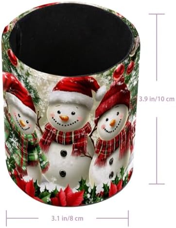 Pencil Holder for Desk, Christmas Snowman Tree Pen Cup Makeup Brush Holder, Leather Desktop Organizer Storage Case Stationery for School Home Office Supplies