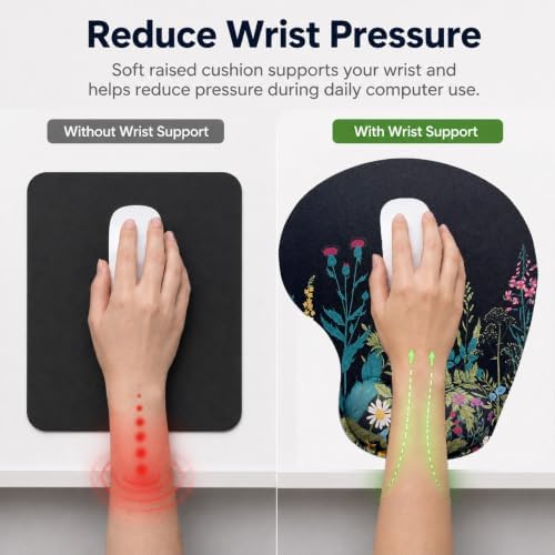 Mouse Pad with Wrist Support, Ergonomic Mouse Pads with Memory Foam Wrist Rest, Easy Typing Pain Relief, Comfortable Home Office Computer Wrist Support Pads for Working Studying Gaming, Flowers Grass