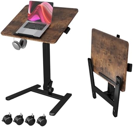 Monomi 25“ Mobile Folding Desk,Pneumatic Sit-Stand Table,No Assembly,Brown