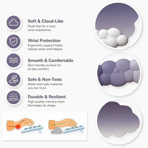 THONIV - Cloud Wrist Rest for Keyboard and Mouse, Soft Memory Foam Support with Non-Slip Base, Cute Cloud Design for Typing, Gaming, Office, Bonus Coaster Included for Desk Aesthetic (Purple Gradient)