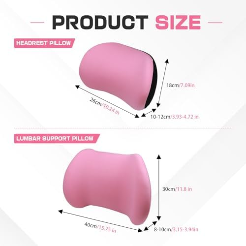 2PCS Car Neck Pillow and Lumbar Support Pillow Set, Ergonomic Memory Foam Back & Neck Support Pillows for Car Seat, Office Chair, Driver Head & Back Cushion and Pain Relief (Pink)