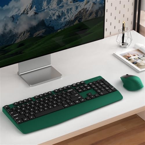 Ergonomic Wireless Keyboard and Mouse Combo with Wrist Rest (Black Green)