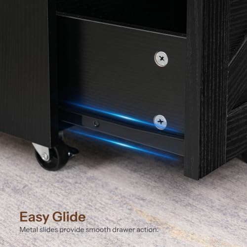 HOOBRO Farmhouse File Cabinet, Small Rolling File Cart Under Desk, 1-Drawer File Cabinet for Home Office, Printer Stand with Drawers, File Organizer Fits A4/Letter Size, Black, BK34WJ01