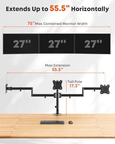 Triple Monitor Mount,Full Motion Arm Fits up to 27 inch