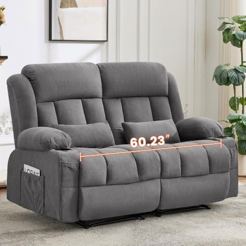 Reclining Loveseat Sofa for Living Room, Ergonomic Backrest with Cup Holders&Side Pockets