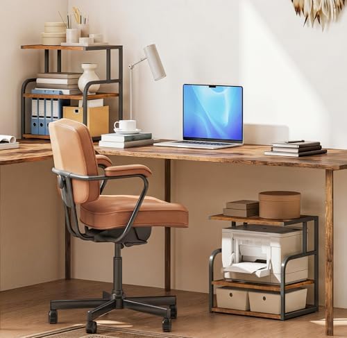 HOOBRO Printer Stand, 3-Tier Desktop Printer Table, Under Desk Printer Storage Office Organizer, Storage Rack with Adjustable Shelf, for Home Office, Kitchen, Living Room, Rustic Brown BF06PS01
