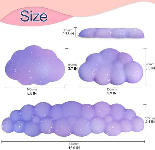 Silky Cloud Wrist Rest Set for Keyboard & Mouse, 16.9", Purple Star