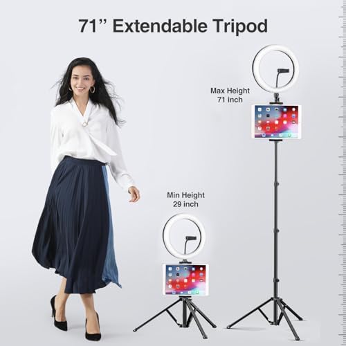 Elitehood 12’’ Ring Light with Tripod Stand (72’’ Tall) & iPad/Phone Holder