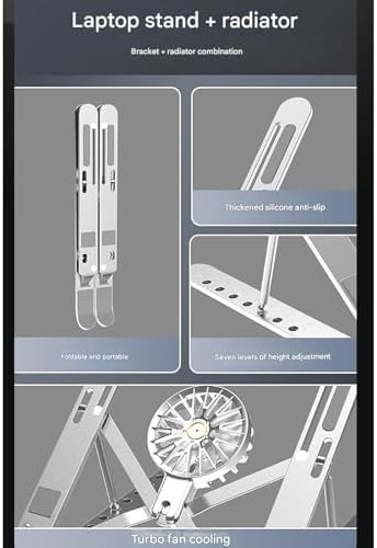 Laptop Stand with Fan, Ventilated Stands, Holder, Aluminum Desk with Fan for, Desk Accessories Accessories for Home Work Travel