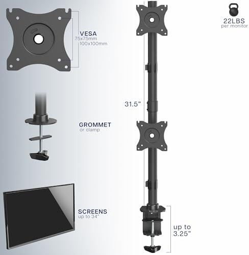 VIVO Dual Monitor Desk Mount Stand with Height Adjustment and VESA Plates for 2 LCD Ultrawide Screens up to 34 inches, Stacked Array, STAND-V002R