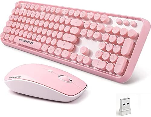 FOPETT Wireless Keyboard and Mouse Combo, 104 Keys Full-Sized 2.4 GHz Round Keycap Colorful Keyboards, USB Receiver Plug and Play, for Windows, Mac, PC, Laptop, Desktop (Pink)