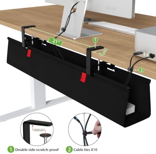 KEEGH Large No Drill Under Desk Cable Management Tray 36 in, Black