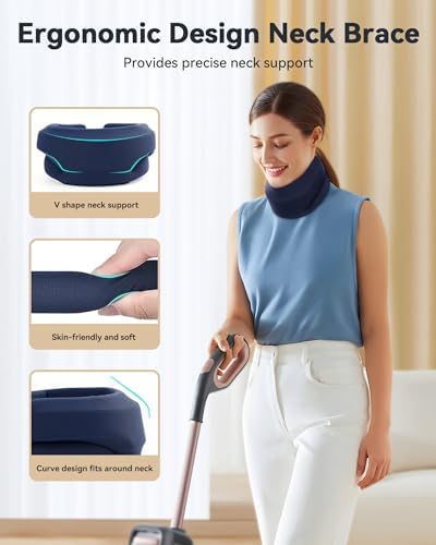 Neck Brace Cervical Collar - Neck Support Brace for Sleeping, Soft Foam Wraps Keep Vertebrae Stable and Aligned for Relief of Cervical Spine Pressure for Women & Men, (10.6-12.6 Inch) Blue