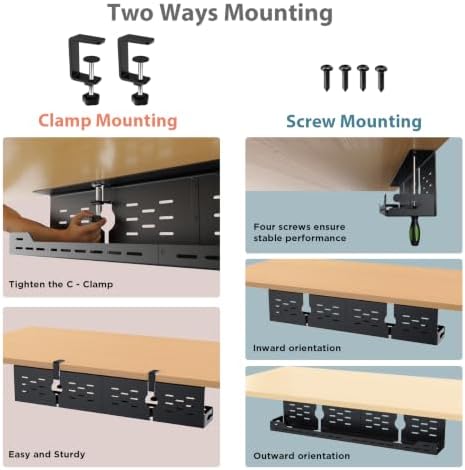 Univivi Under Desk Cable Management Tray, Cable Management, 32 inch, Black