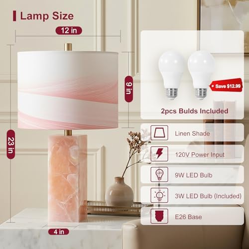 Scenekoy 23" Alabaster Table Lamp Set of 2 with Night Light for Bedroom