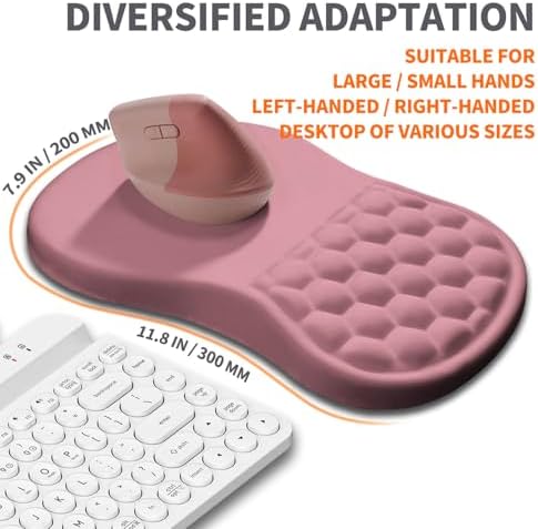 Ergonomic Joint Wrist Support Mouse Pad with Memory Foam Cushion Massage Bump, Carpal Tunnel Pain Relief Mousepad Slope Design for Wrist Rest, 11.8x7.9 in, RosyBrown