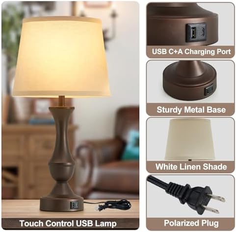 Luvkczc 22" Table Lamp Set of 2 - Vintage Brown Bedside Lamp