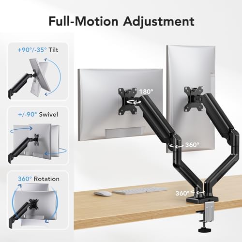 HUANUO Dual Monitor Mount for 2 Monitors up to 30 inches, Each Arm Holds Max 22lbs, Dual Monitor Stand with Advanced System, Height-Adjustable/Tilt/Swivel/Rotate, VESA Standard 75mm or 100mm