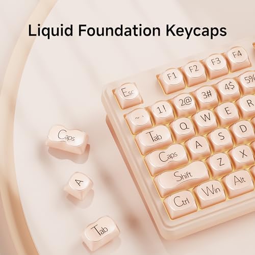 EWEADN Wired Creamy Keyboard with Number Pad, Media Knob, RGB Backlit-Cream