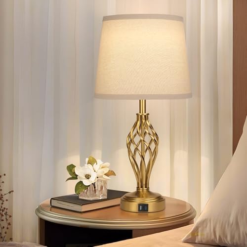 Ruiever Touch Table Lamps Set of 2, nightstand lamp with USB Ports Bedside 3 Way Touch dimmer Desk lamp for Living Room Bedroom,Gold Plated Spiral cage Base Design Warm White dimmer Bulbs Included.