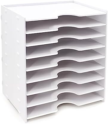 SONGWAY File Organizer for Desk - 9 Tier Wide Document Holder, Letter Mail Tray Storage Rack, File Sorter Organizer, Paper Storage Holder, Desktop Organizer for Home Office School, White