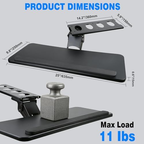 Under Desk Keyboard Tray, Adjustable Height & Tilt, 25 x 9.8 in, 11 lb