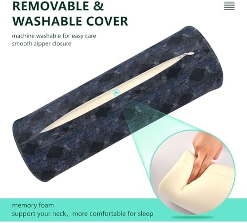 Long Bolster Pillow Neck Roll Pillows Outdoor Round Pillows Cylinder Bed Pillow Decorative Bed Support Argyle Plaid Darkslateblue