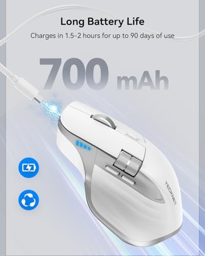 TECKNET Wireless Mouse, Side Scroll Bluetooth Rechargeable, 3-Device