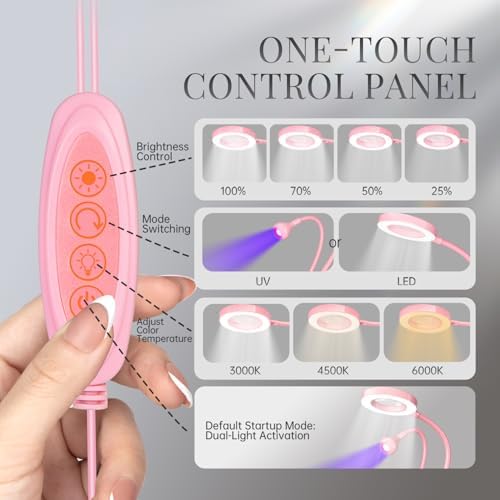 krofaue UV Nail Lamp with 6X Magnifier, 4 Brightness, Dual Light Mode
