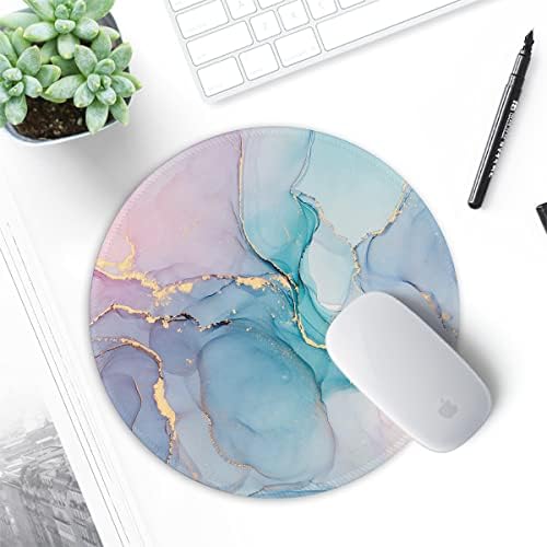 ITNRSIIET Round Mouse Pad with Stitched Edge Premium-Textured Waterproof Non-Slip Rubber Base Desktop Protection Mat Diameter 8.7 inches, Color Textured Marble