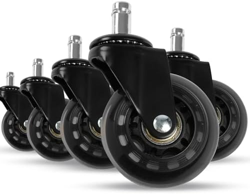 2.5 Inch Office Chair Wheels Set of 5, Replacement Casters for Hardwood Floors, Carpet & Tile - Universal Fit, Quiet & Safe Rolling, Easy to Install for Most Office and Gaming Chairs