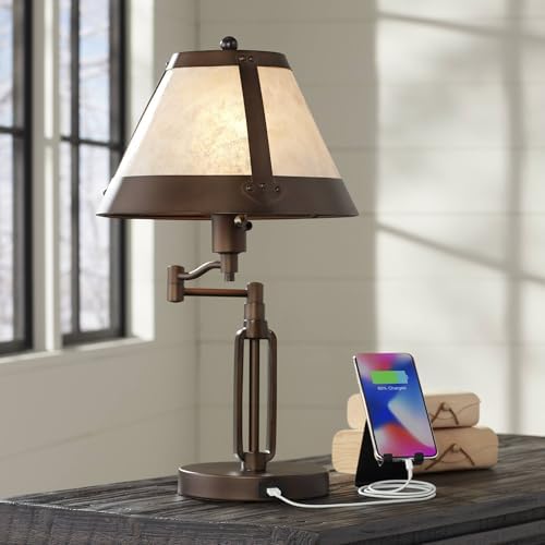Samuel 21 1/4" High Bronze Brown Desk Lamp USB Mica Shade Swing Arm