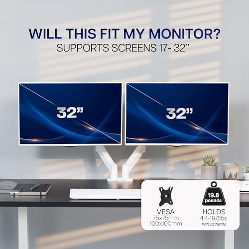VIVO Dual Monitor Stand, Fully Adjustable Arms for 17 to 32 inch Screens, Mechanical Articulating Desk Mount, Gaming and Office Setups, VESA 75x75, 100x100, Max 19.8 lbs, Classic, White, STAND-V002OW