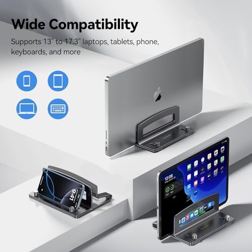TECKNET Vertical Laptop Stand, Adjustable Aluminum Laptop Stand (Fits Up to 17.3"), Space-Saving Vertical Stand with Non-Slip & Scratch-Resistant Silicone, Compatible with MacBook Pro/Air, Dell, HP