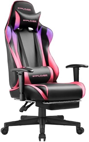 GTPLAYER Gaming Chair with Footrest, Ergonomic Computer Game Desk Chair, Reclining Gaming Chair Seat Height Adjustment, Swivel Rocker with Headrest and Lumbar (Colorful)