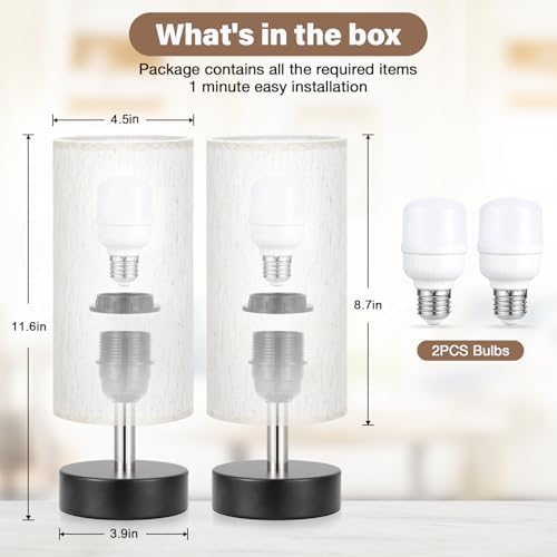 Small Table Lamps for Bedroom set of 2 - Touch Lamps with 3 Way Dimmable