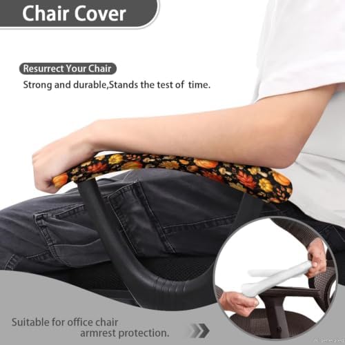2 Piece Office Chair Arm Rest Covers Pumpkin Maple Leaf Printed Anti-Dust Removable Gaming Chair Arm Rest Covers with Elastic Band Washable Home Decorative Accessories