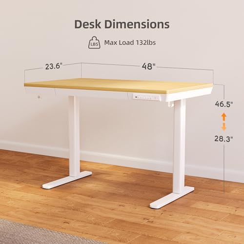 Claiks Bamboo Standing Desk with Drawers & USB Ports 48x24
