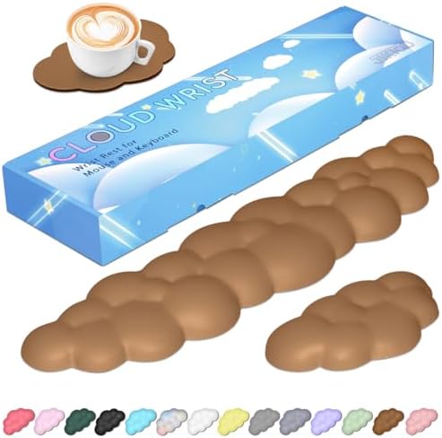 JIKIOU Upgrade Leather Cloud Wrist Rest for Keyboard and Mouse & Cup Pad