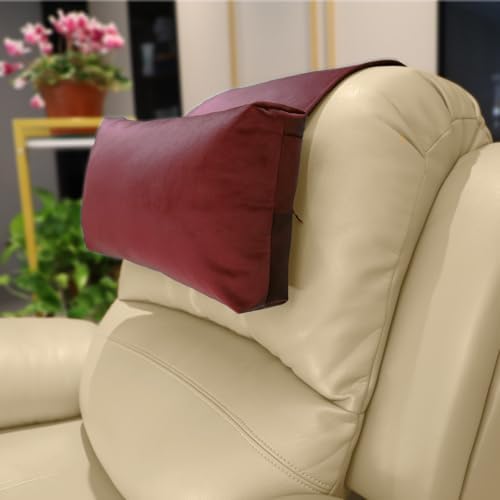 Velvet Recliner Headrest Pillow, Non-Slip Neck Support, Wine