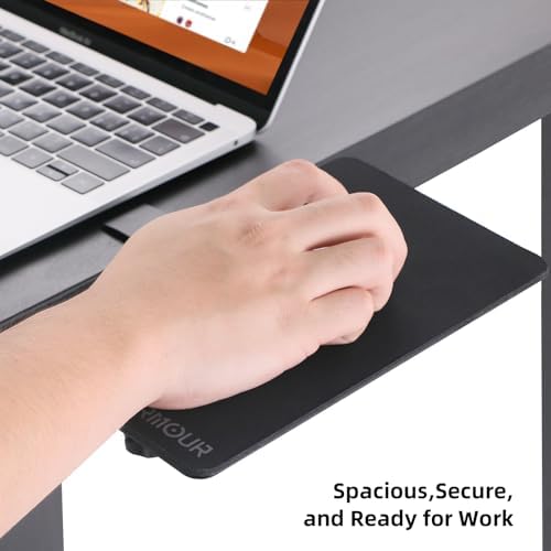 Rmour Z1 Clamp-on Mouse Tray Desk Extender, Ergonomic Mouse Platform with Mouse Pad for Laptop Stand & Table, Fits Up to 2.1'' Thick Surfaces, Space-Saving Desk Attachment for Small Spaces, Black