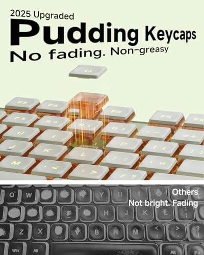 Wired Keyboard with Warm Backlight Pudding Keycaps, Full Size, Green