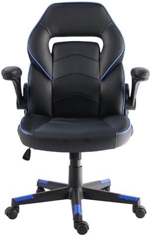 NuSparc SpawnSafe Gaming Chair, Adjustable Height, Flip-up Armrests, 360° Swivel, Black/Blue