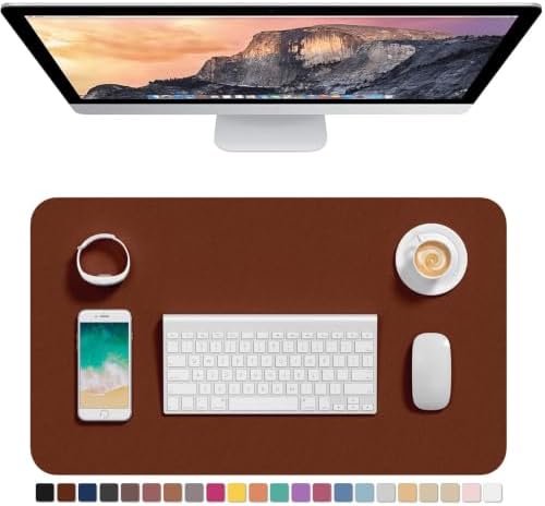 Hsurbtra Desk Pad, 23.6" x 13.8" PU Leather Desk Mat, M Extended Mouse Pad, Waterproof Desktop Blotter Protector, Non-Slip Ultra Thin Small Laptop Keyboard Writing Mat for Office Home, Brown