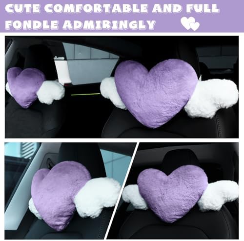 Macarrie 2 Pcs Heart Plush Car Headrest Pillow Angel Wings